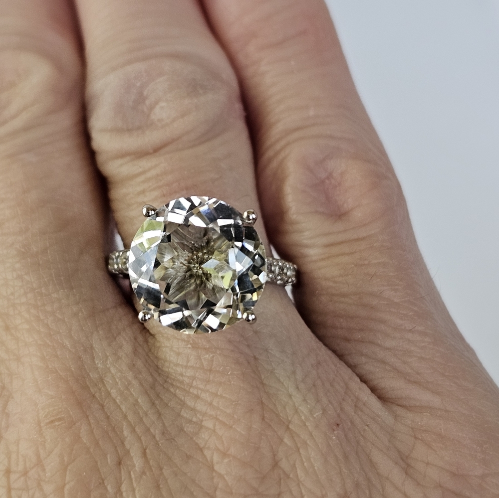 Genuine White Topaz Ring Platinum over Sterling Silver Sz 8! 😲 - Picture 10 of 13